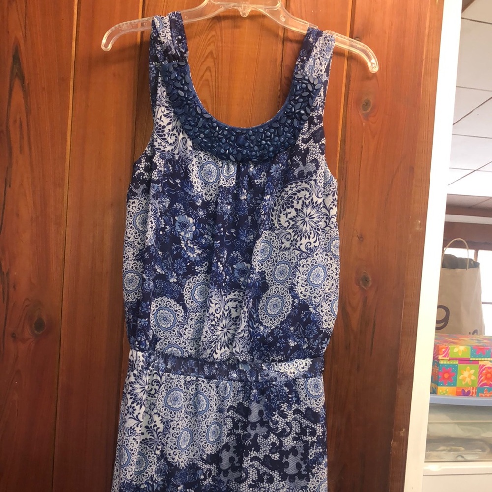 Long blue floral dress